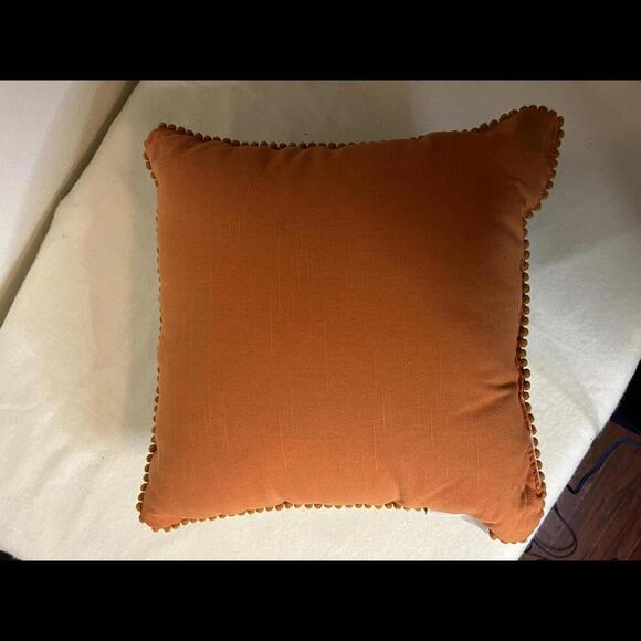 Adorable Embroidered Pumpkin and Bird Pillow Orange Green 12" x 12" - Picture 2 of 4